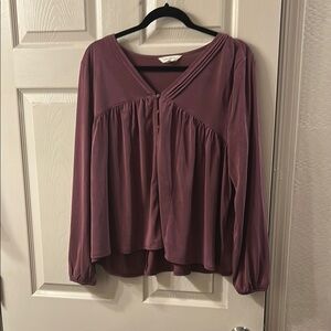 Lucky Brand Plum Boho Peasant Blouse V-Neck Long Sleeve